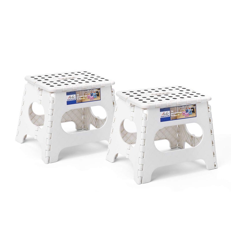 ACKO 2PACK Folding Step Stool - 11" Height Premium Heavy Duty Foldable Stool for Kids and Adults, Plastic Stepping Stool for Kitchen Bathroom, White - Image 1